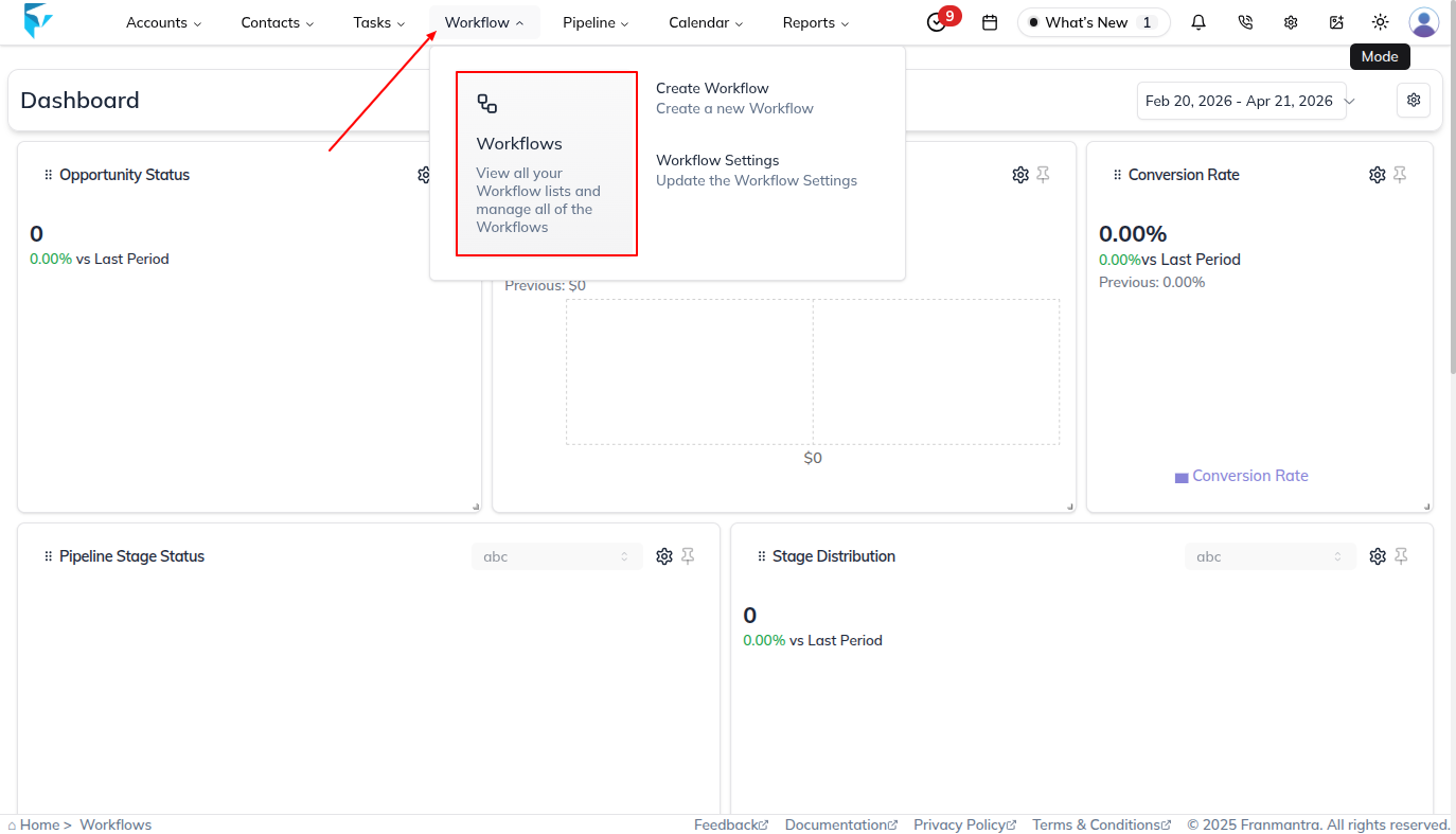 home Page Workflow Menu