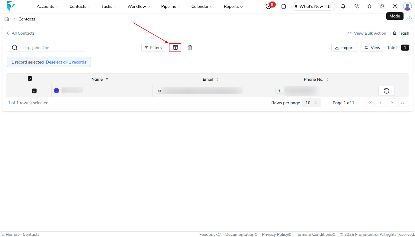Bulk Restore Button