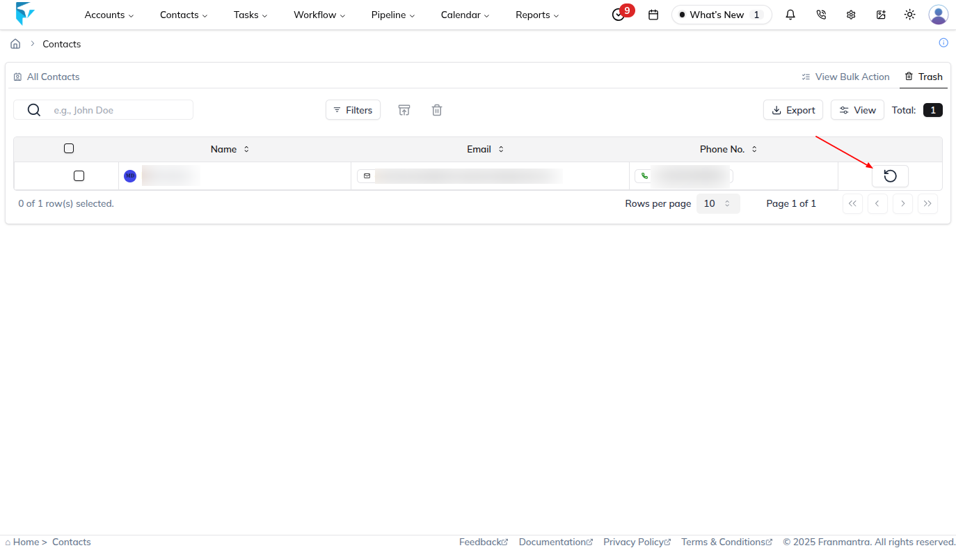 Restore Single Contact