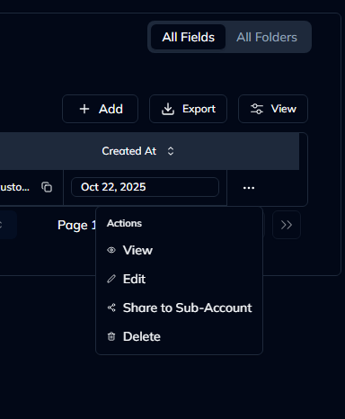 Custom Field Detail Sheet