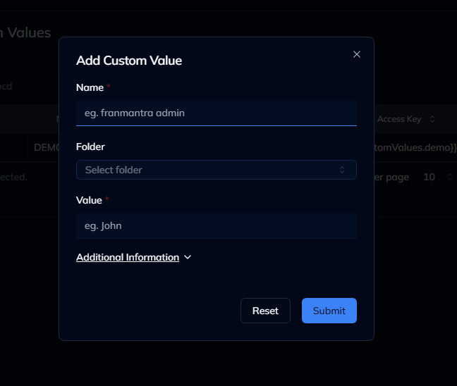 Create Custom Value Modal