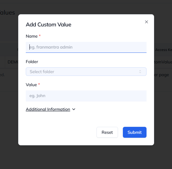 Create Custom Value Modal