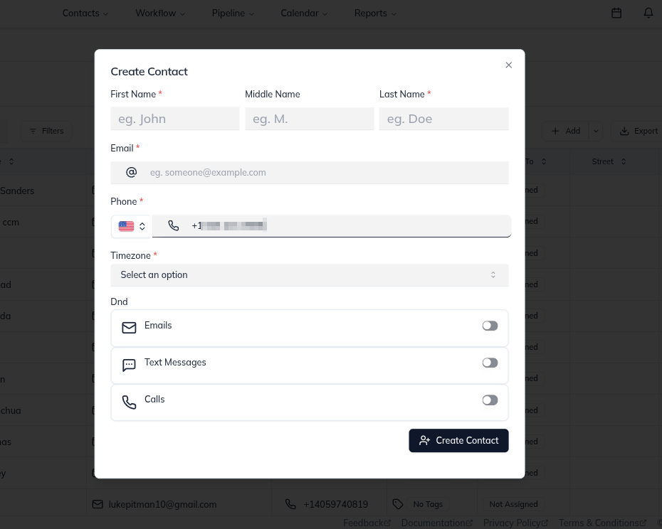 Create Contact Modal