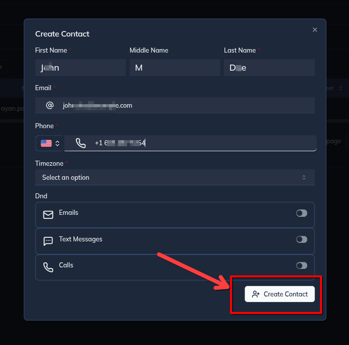 Contact Creation Modal