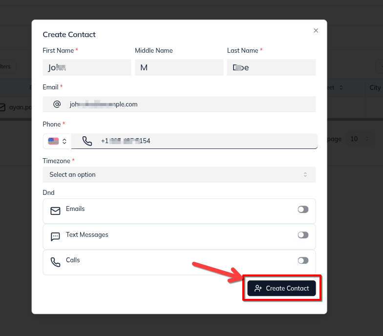 Contact Creation Modal