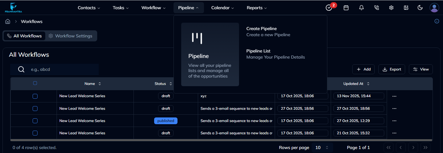 Open Pipeline page