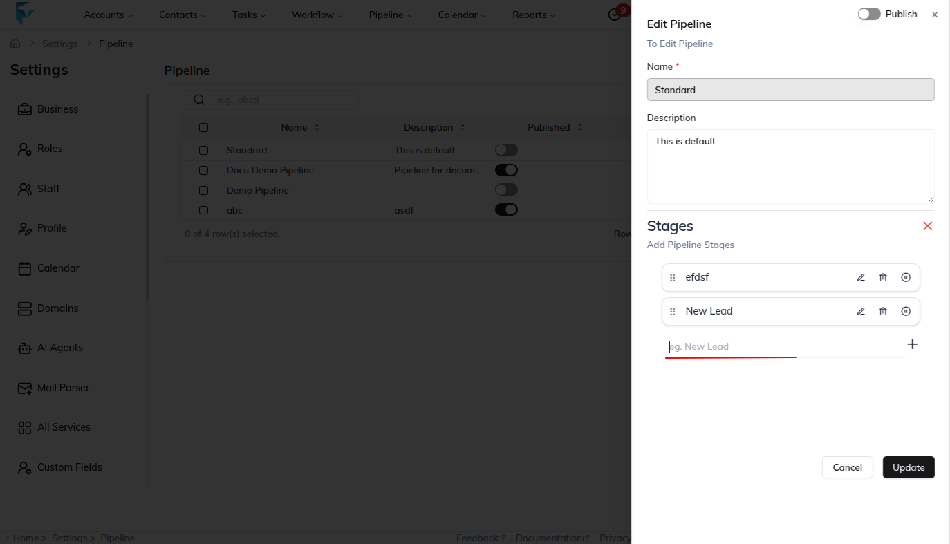 Add stage input with a new stage name entered