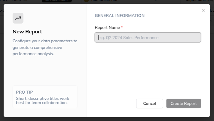 report form with the report title field