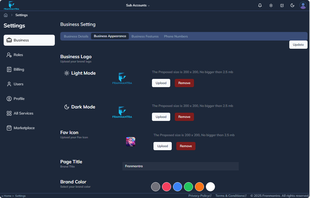 Business Appearence Page