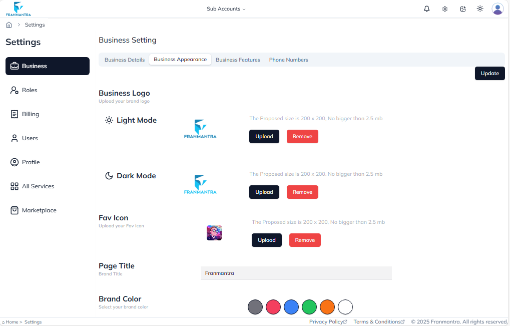 Business Appearence Page