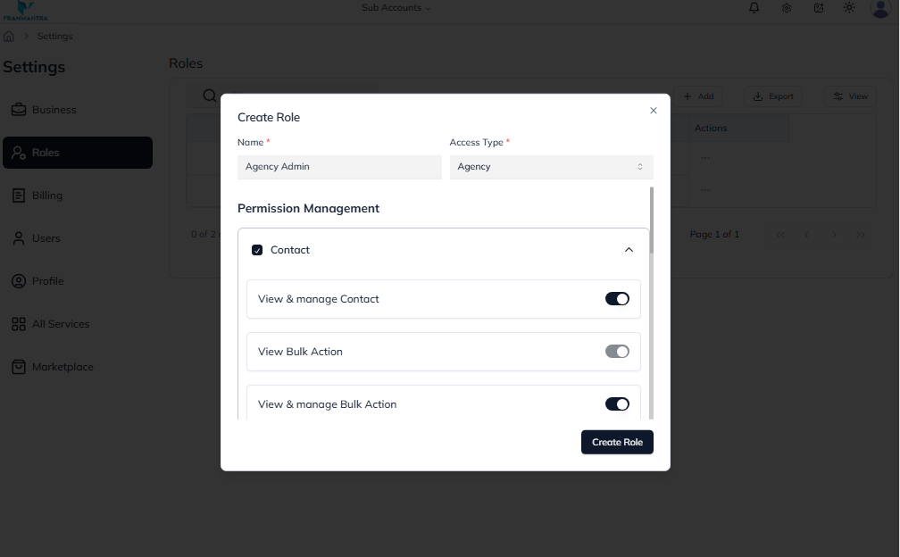 Business Settings Page