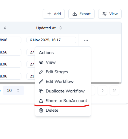Share to Sub Account Option