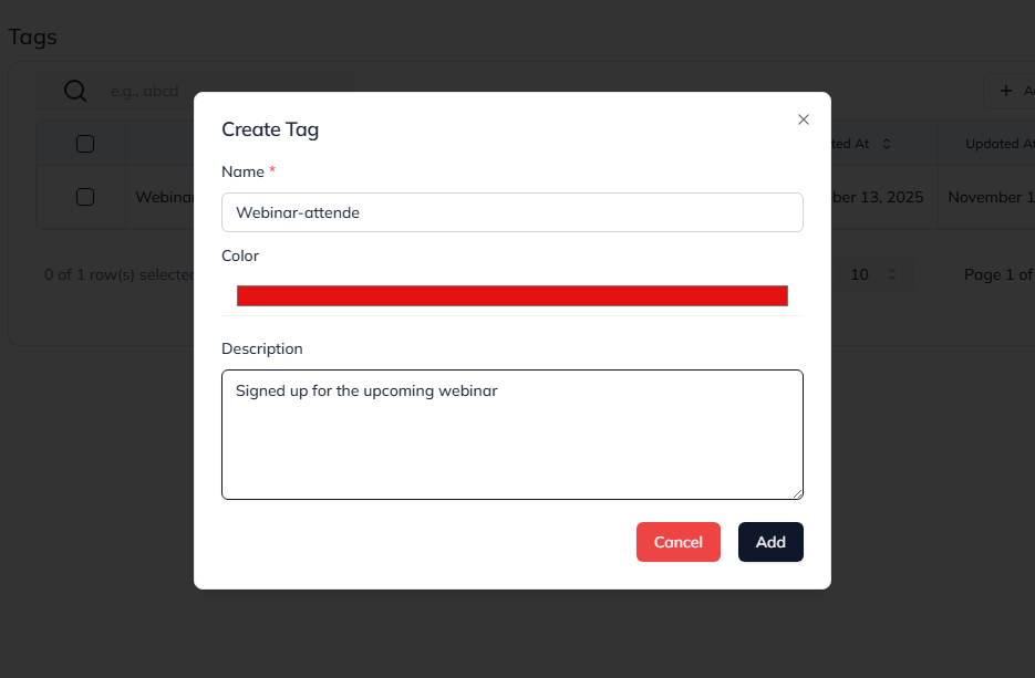 Create Tag Modal