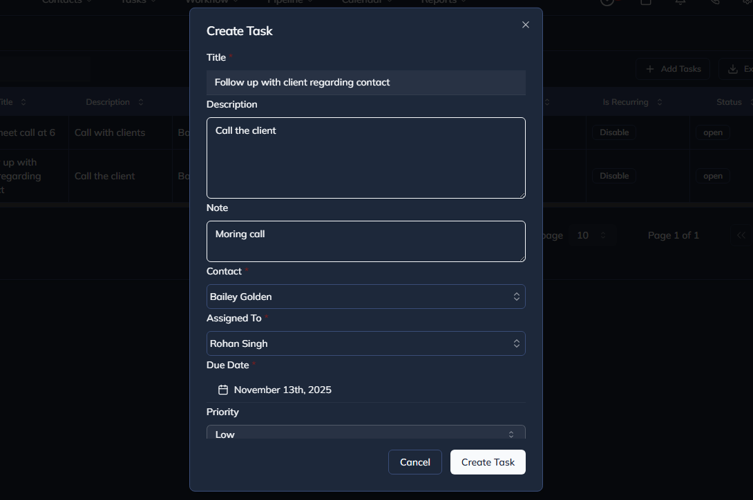 Create Task Modal