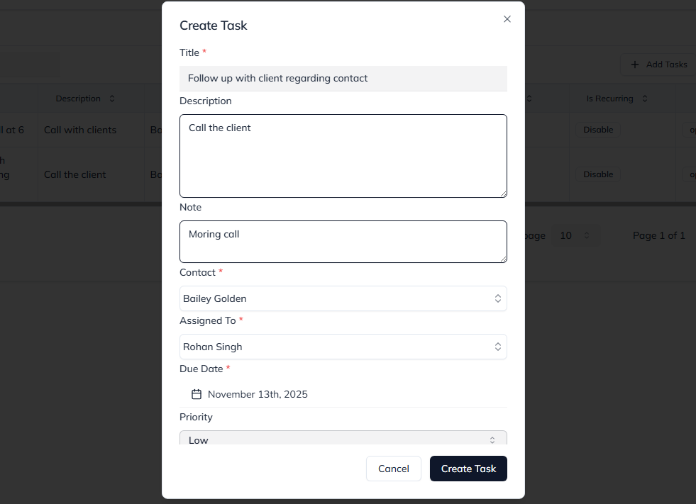 Create Task Modal