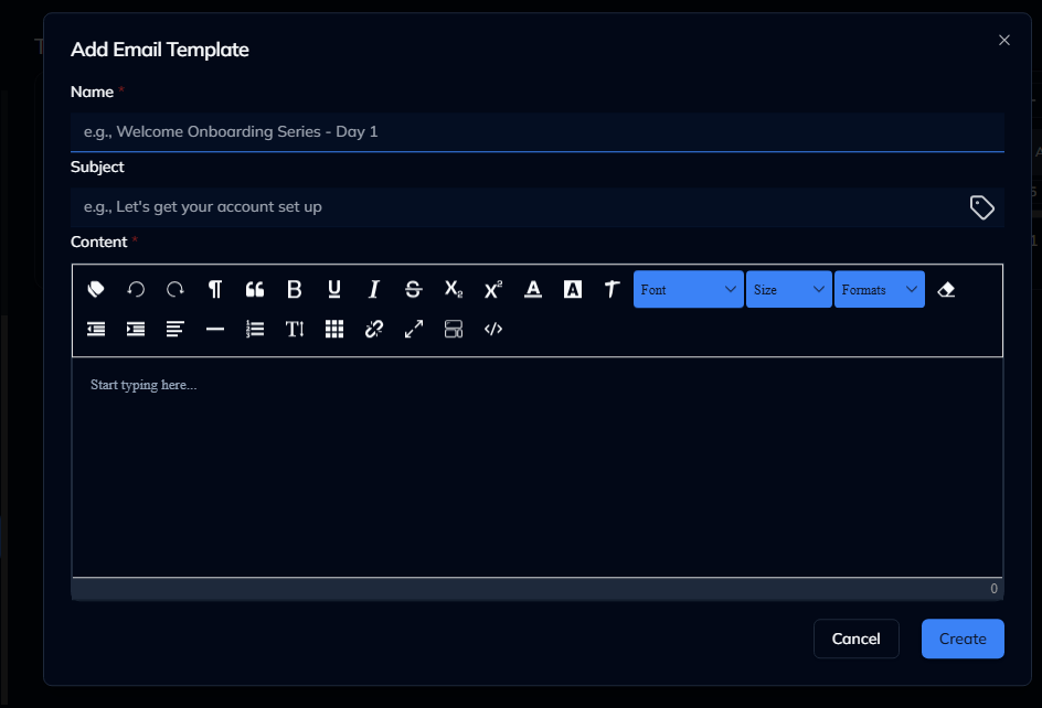 Create Template Modal