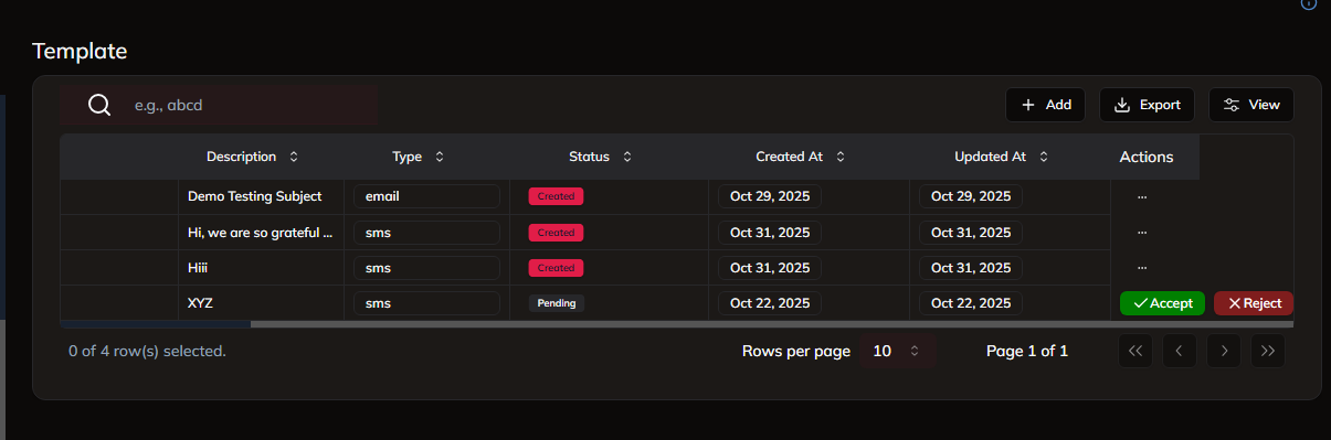 Template Actions Menu
