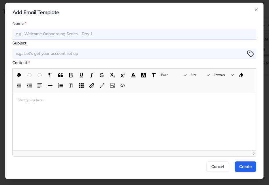 Create Template Modal