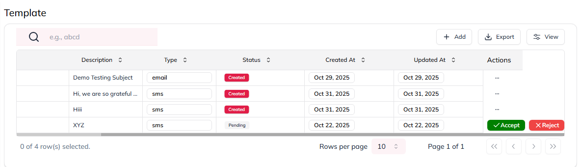 Template Actions Menu