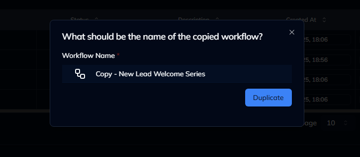 Duplicate Workflow Option