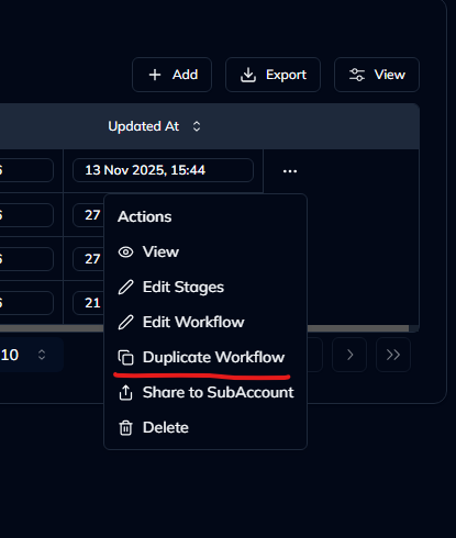 Duplicate Workflow Option