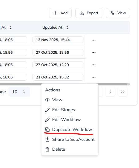 Duplicate Workflow Option